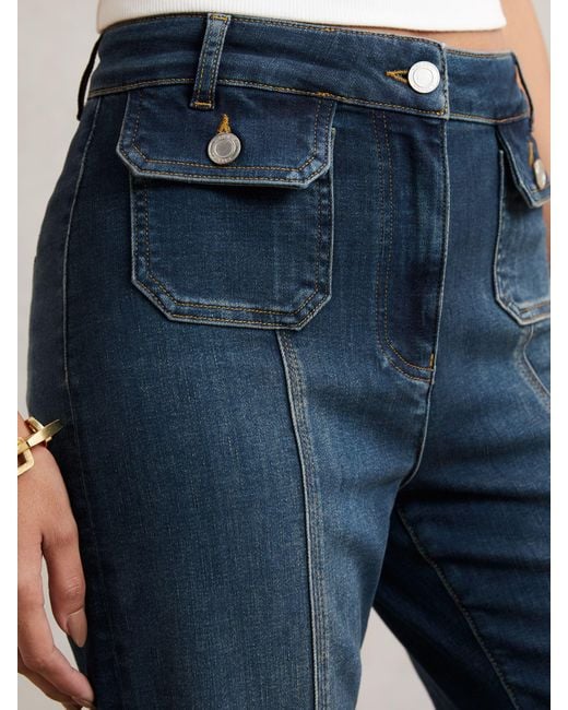 Reiss Blue Petite Button-Pocket Flared Jeans