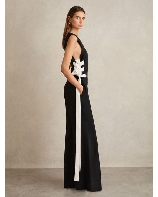 Reiss Natural Lace-Up Side Wide-Leg Jumpsuit