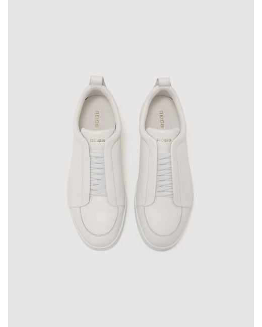 Reiss Natural Henry Bonded-Leather Elasticated Trainers for men
