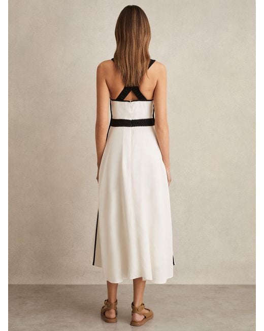 Reiss Natural Contrast-Trim Flared Midi Dress With Linen
