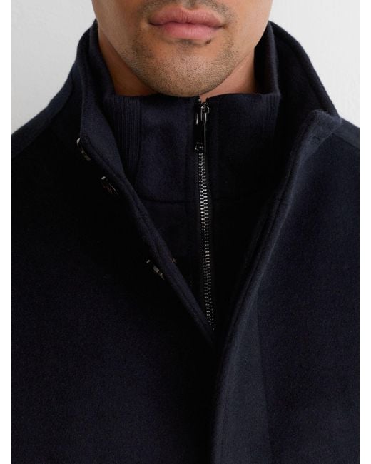 Reiss Blue Wool-Blend Gilet-Insert Single-Breasted Coat for men