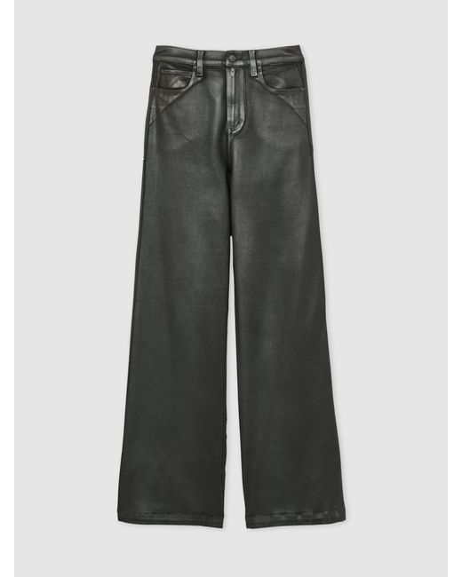 PAIGE Gray Leather-Look Wide-Leg Jeans