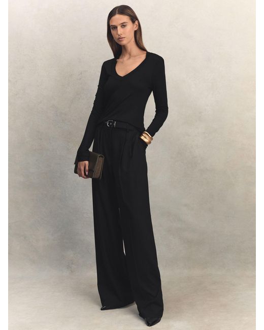 Reiss Black Brady Neck Top Knitted