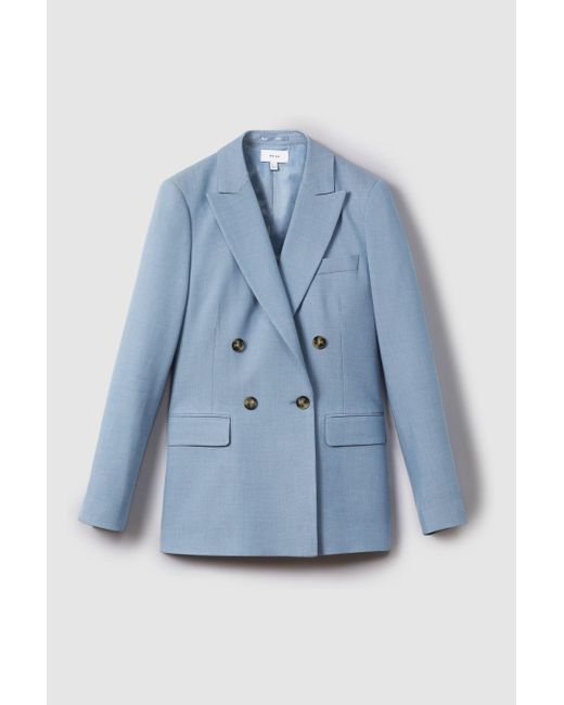 Reiss June - Blue Double Breasted Suit Blazer With Tm Fibers
