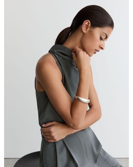 Reiss Gray Satin Cowl-Neck Wide-Leg Jumpsuit