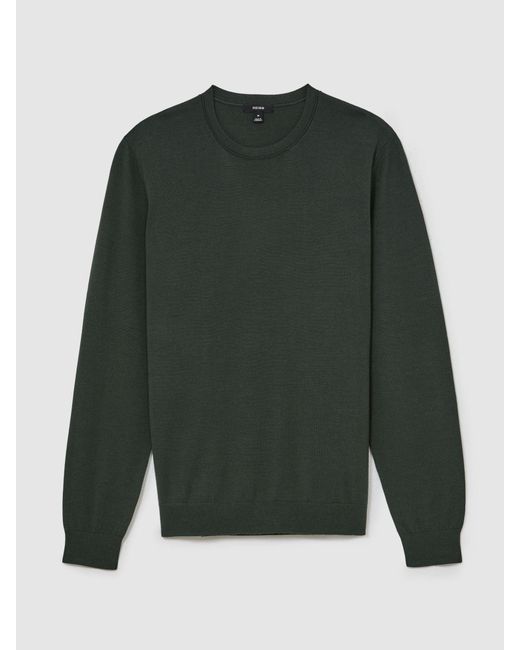 Reiss Wessex - Dark Green Merino Wool Crew-neck Jumper, Xxl for men