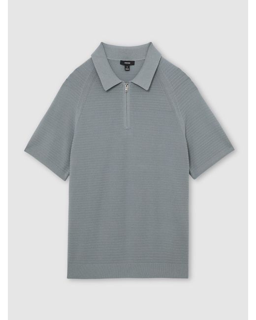 Reiss Gray Estate - Sage Textured-knit Half-zip Polo Shirt, Xl for men