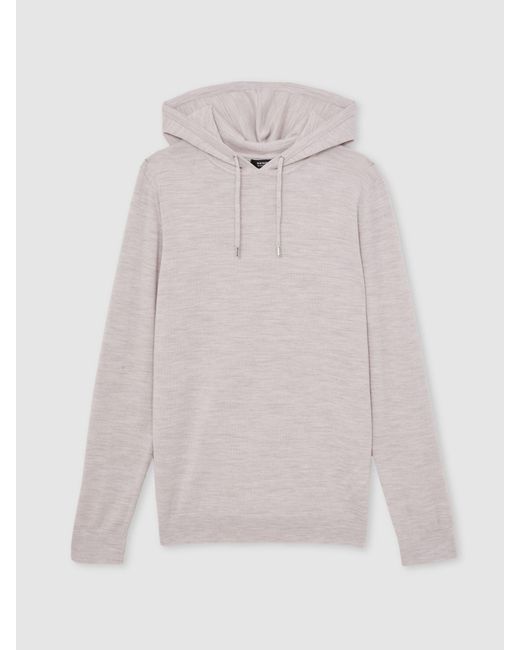 Reiss Brown Merino Wool Drawstring Hoodie for men