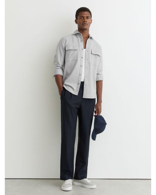 Reiss Gray Chamber - Grey Brushed Twin-pocket Overshirt, S for men
