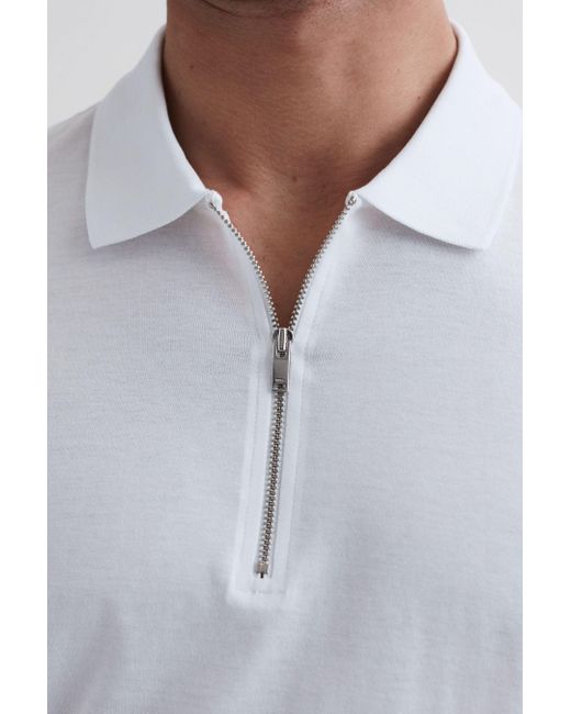 Reiss Belfry - White Mercerised Egyptian Cotton Polo Shirt, Uk X-large for men