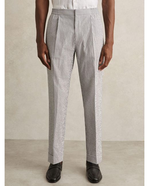Reiss Brown Stretch Seersucker Stripe Trousers for men