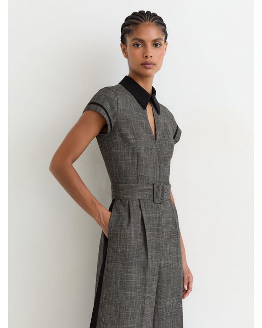 Reiss White Collared Wide-Leg Belted Jumpsuit