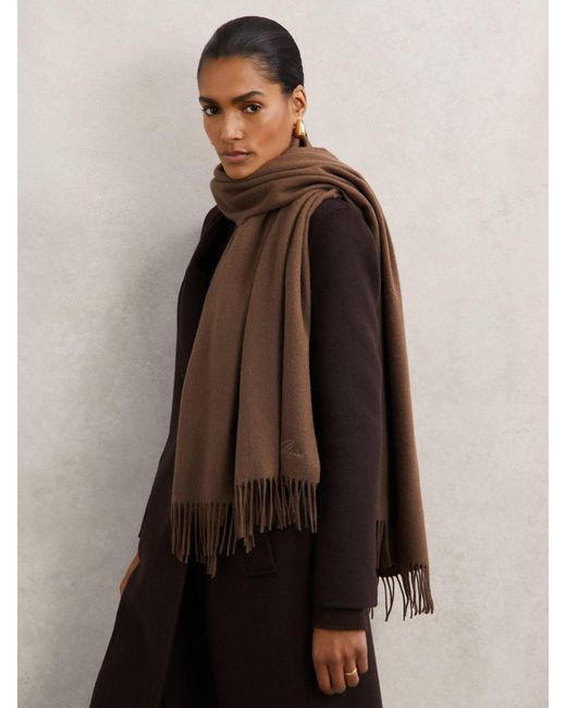 Reiss Brown Picton Wool-Cashmere Scarf
