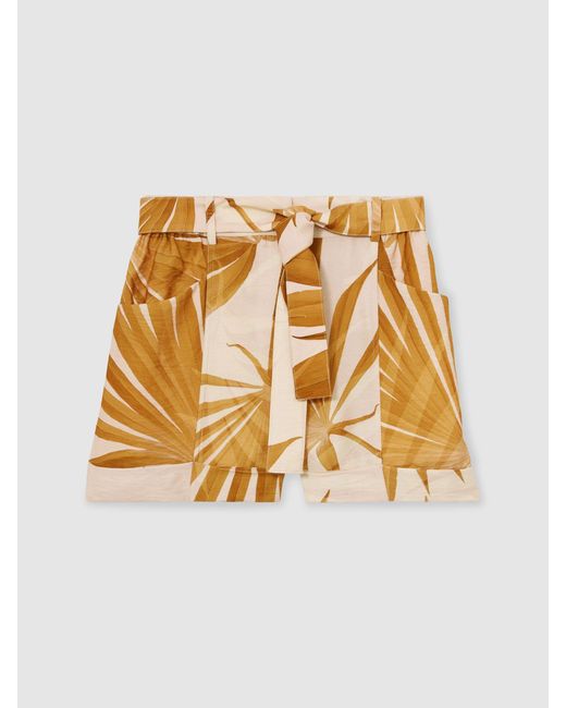Reiss Natural Avril - Neutral Palm Print Belted Shorts, Us 0
