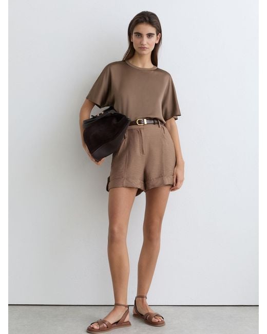 Reiss Brown Silk Short-Sleeve Top