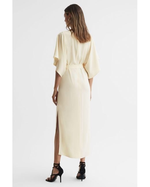 Reiss Natural Louise - Lemon Cape-sleeve Midi Dress
