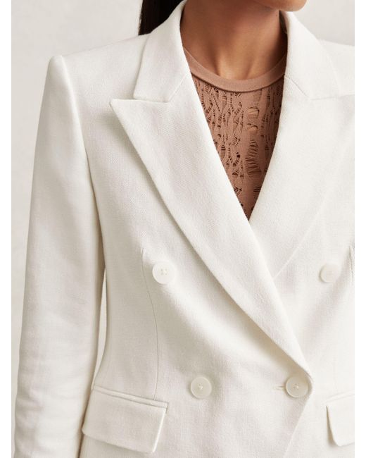 Reiss Natural Devon - White Linen-blend Double-breasted Suit Jacket, Us 8