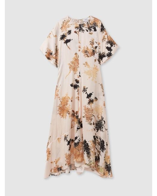 Reiss Natural Floral Print Midi Dress