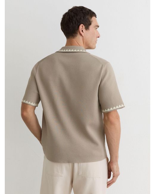 Reiss Natural Floral-Embroidered Knitted Shirt for men