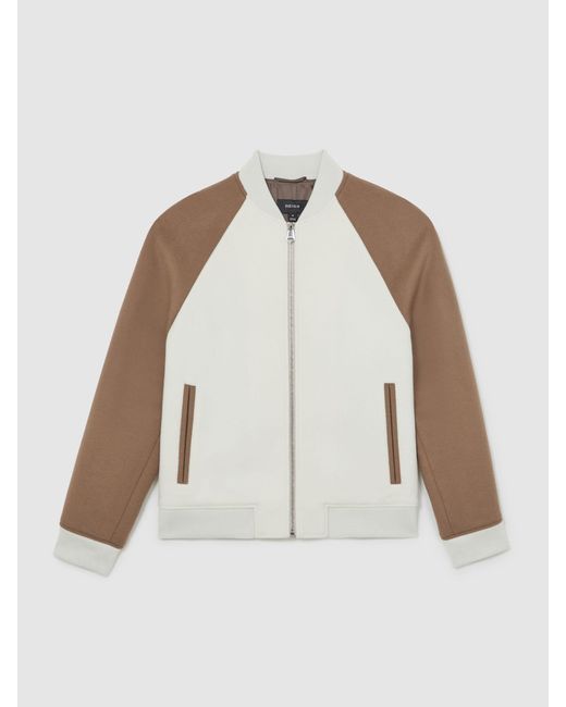 Reiss Natural Off & Oatmeal Wool-Blend Colour-Block Bomber Jacket for men