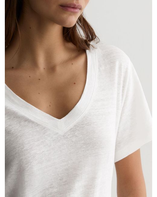 Reiss Blue Linen V-Neck T-Shirt