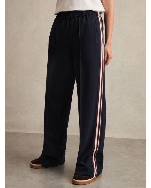 Reiss Natural Robyn - Navy Petite Side-stripe Wide-leg Trousers, Us 0