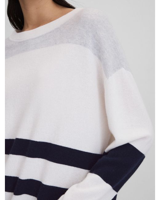 Reiss White Wool Blend Striped Crew Neck Jumper