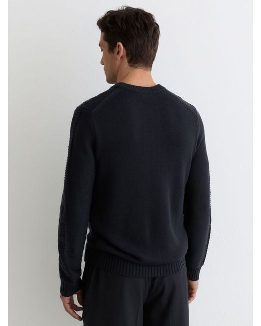 Reiss Black Wool-Blend Rib-Detail Crew-Neck Jumper for men