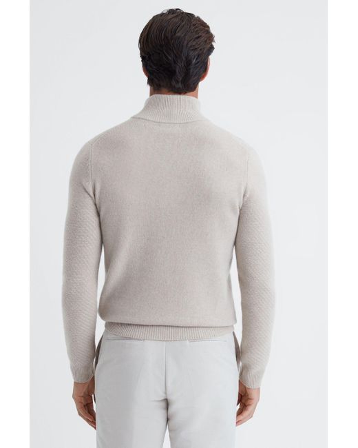 Reiss Gray Tempo - Oatmeal Melange Slim Fit Knitted Half-zip Funnel Neck Jumper for men