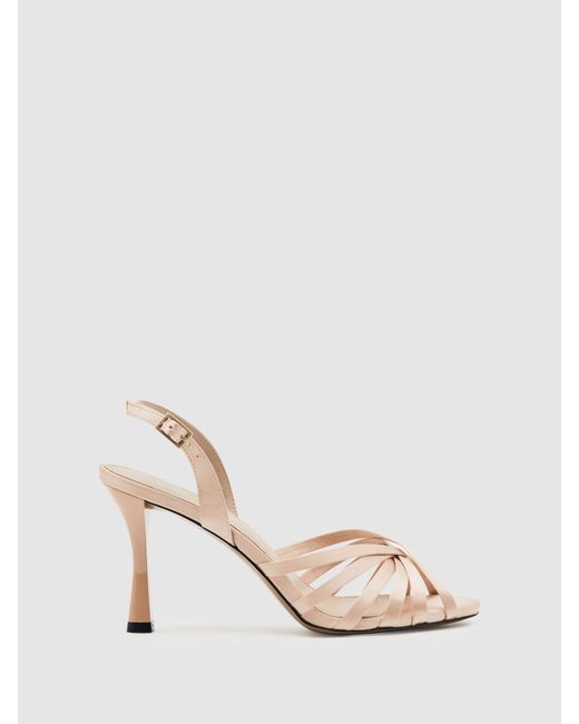 Reiss Natural Satin Cross-Strap Heeled Sandals