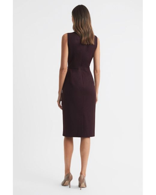 Reiss Red Jade - Berry Wool Blend Fitted Midi Dress