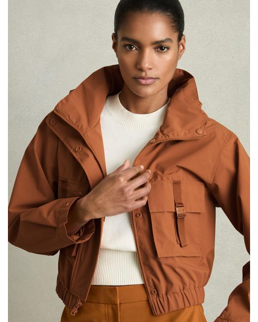 Reiss Brown Connie - Rust Technical Hooded Utility Jacket, Us 14