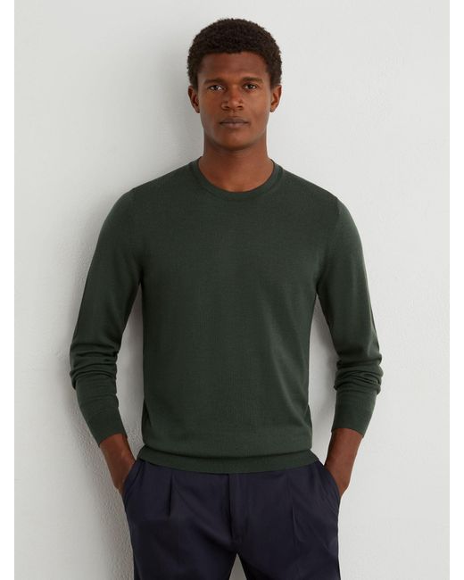 Reiss Wessex - Dark Green Merino Wool Crew-neck Jumper, Xxl for men
