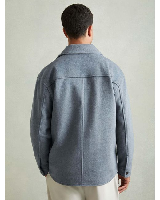 Reiss Liam Wool Blend Melton Overshirt in Blue für Herren