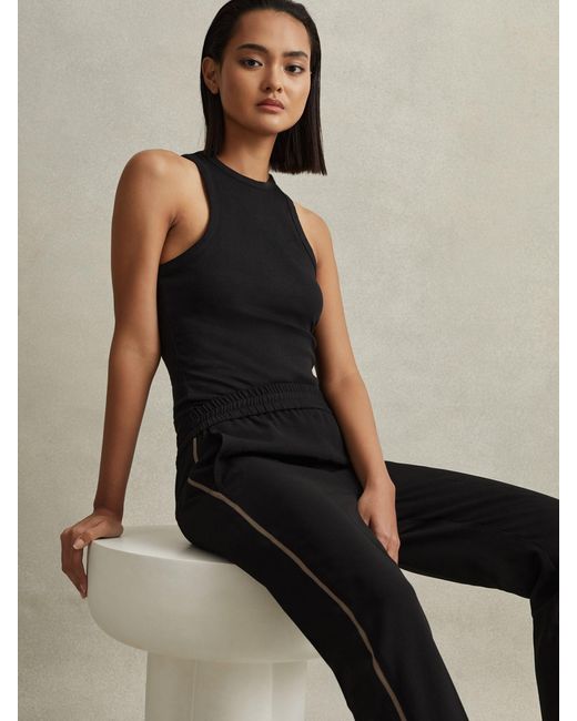Reiss Black Side Stripe Tapered Trousers