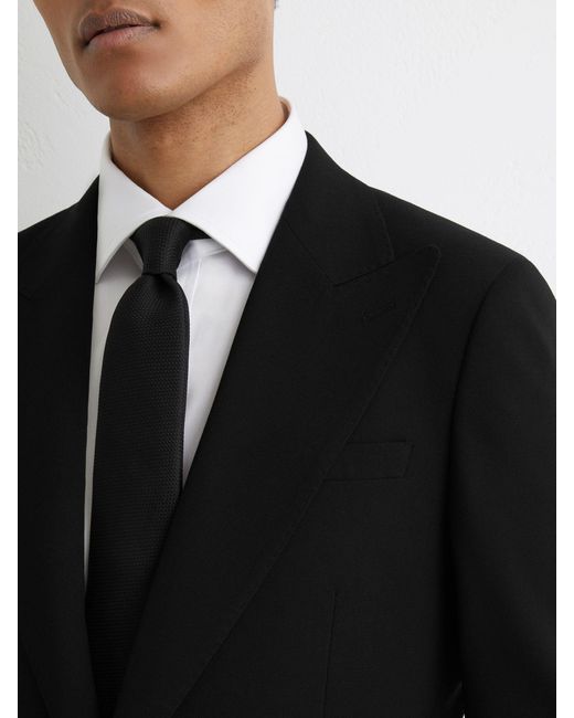 Reiss Black Belmont Tailored Fit Single-Breasted Textured Suit Blazer With Wool for men