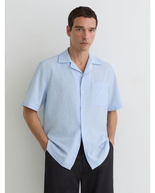 Reiss Eclipse - Soft Blue Textured Cuban-collar Short-sleeve Shirt, M for men