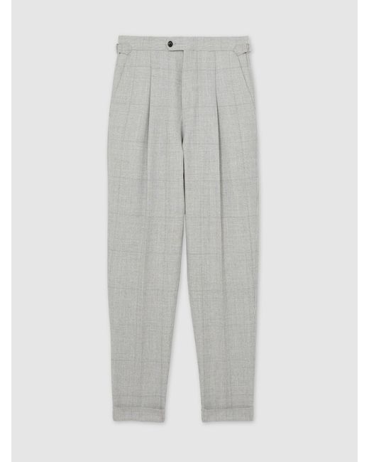 Reiss Natural Wool-Linen Check Tapered Trousers for men