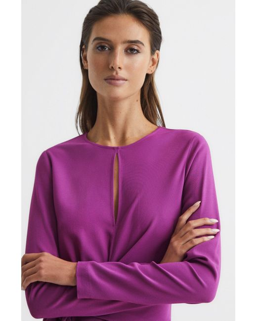Reiss Purple Valentina Asymmetric Tied-waist Stretch-woven Midi Dress