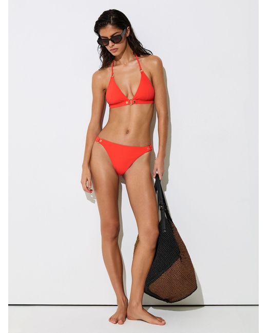 Reiss Red Triangle Stud-Detail Bikini Top