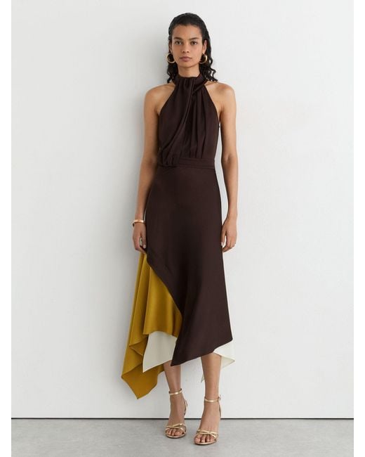 Reiss White Burgundy & Colour-Block Layered Midi Dress
