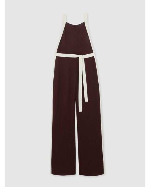 Reiss Multicolor Burgundy & Cream Colourblock Wide Leg Belted Jumpsuit