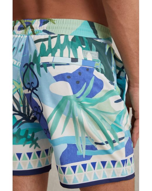 Reiss Blue Huwai - Green Multi Printed Drawstring Waist Swim Shorts for men