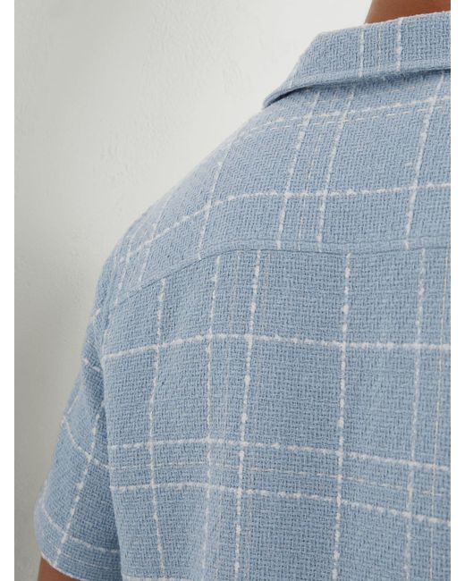 Reiss Blue Soft & Textured Check Cuban-Collar Shirt With Cotton for men
