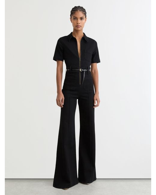 Reiss Women's Blue Wide-Leg Zip-Through Denim Jumpsuit