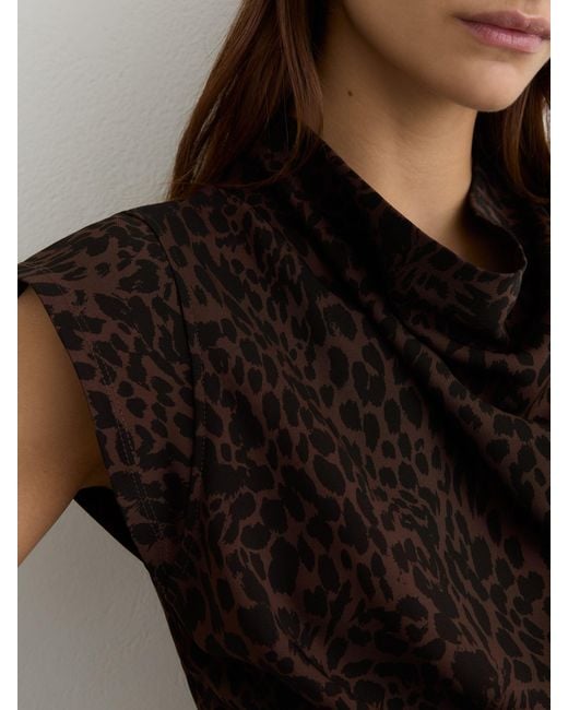 Reiss White Animal-Print Draped Midi Dress