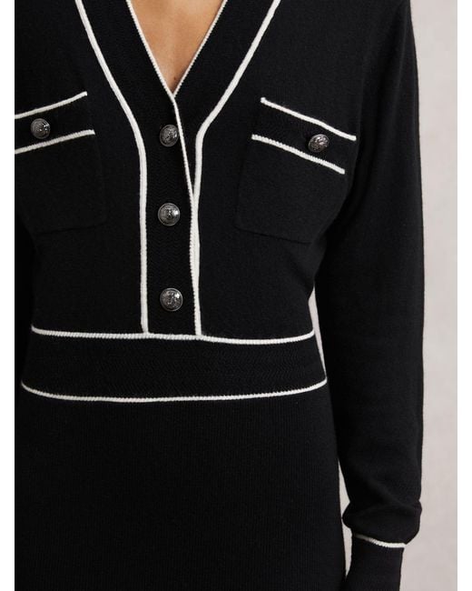 Reiss Black Petite Wool-Blend Tipped Dress With Cashmere