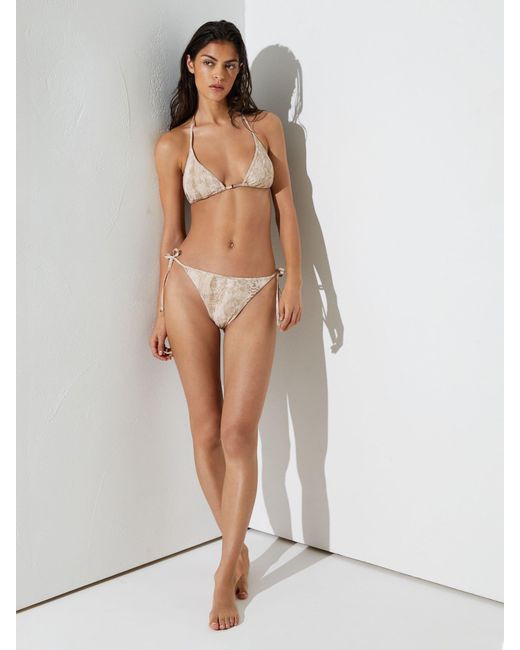 Reiss Brown Snake-Print Side-Tie Bikini Bottoms