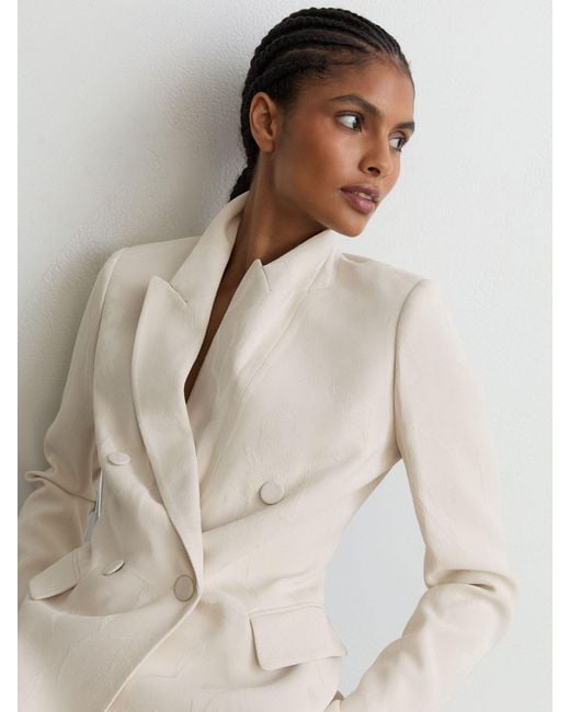 Reiss Natural Jacquard Double-Breasted Suit Blazer
