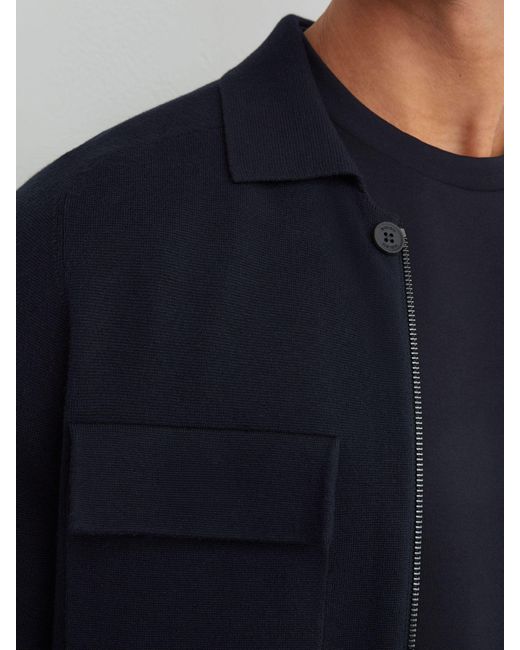 Reiss Blue Twin-Pocket Concealed-Placket Knitted Jacket for men